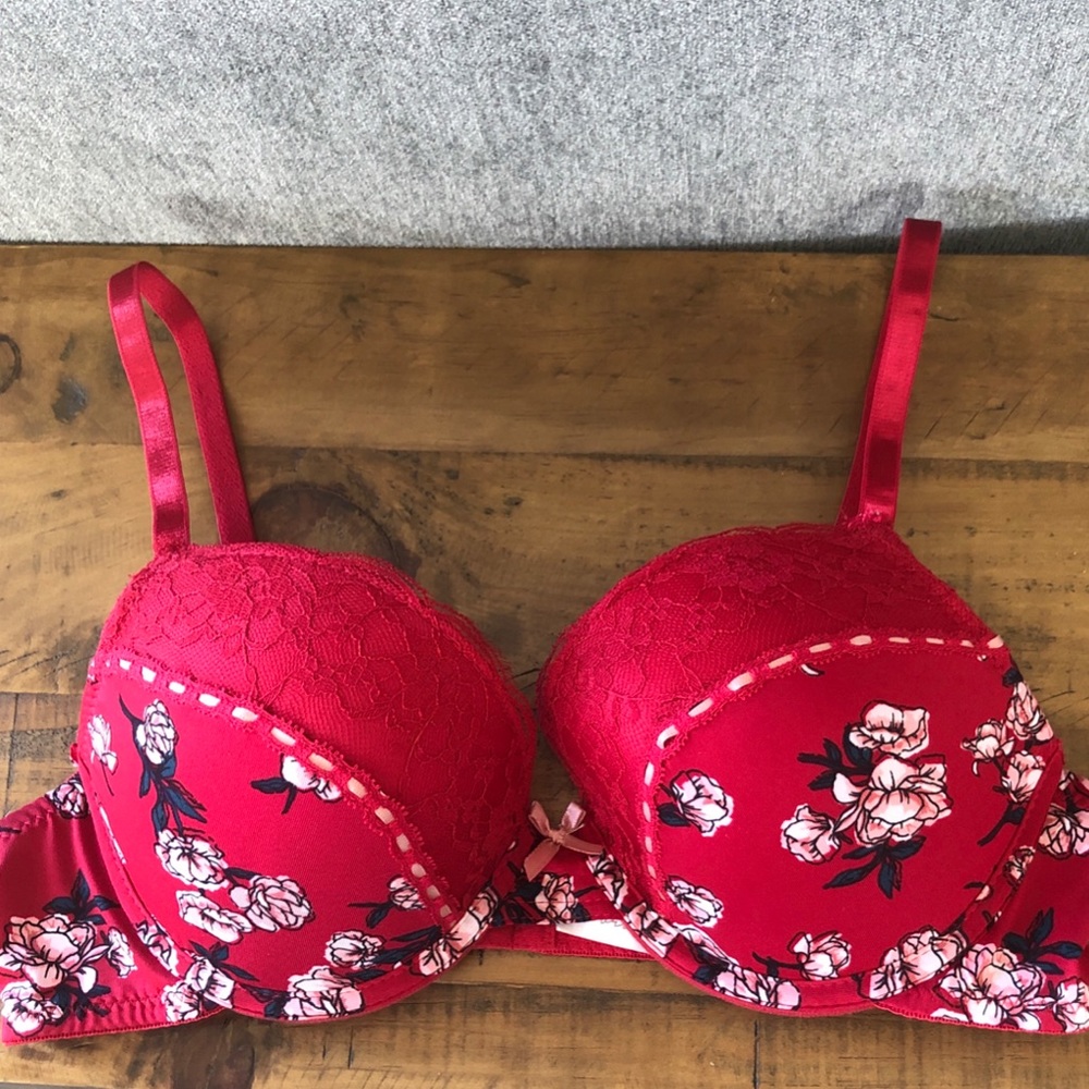 Body Embrace Red Floral Bra Size 38C